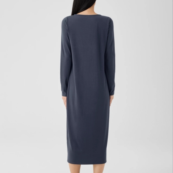 Eileen Fisher Blue Sheath Dress Long Sleeve Crew Neck Slim Fit Dress - Picture 3 of 8